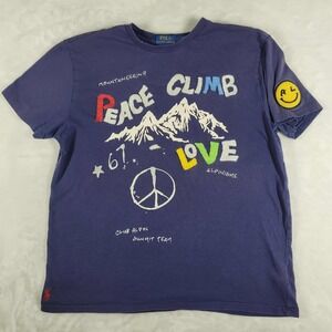 Polo Ralph Lauren T-Shirt Men's‎ Medium Blue Peace Climbing Club Love Graphic